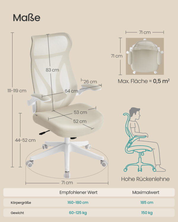 Ergonominė biuro kėdė kreminės spalvos 6