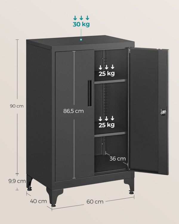 Plieninė juoda spintelė 60cm pločio su užraktu 7