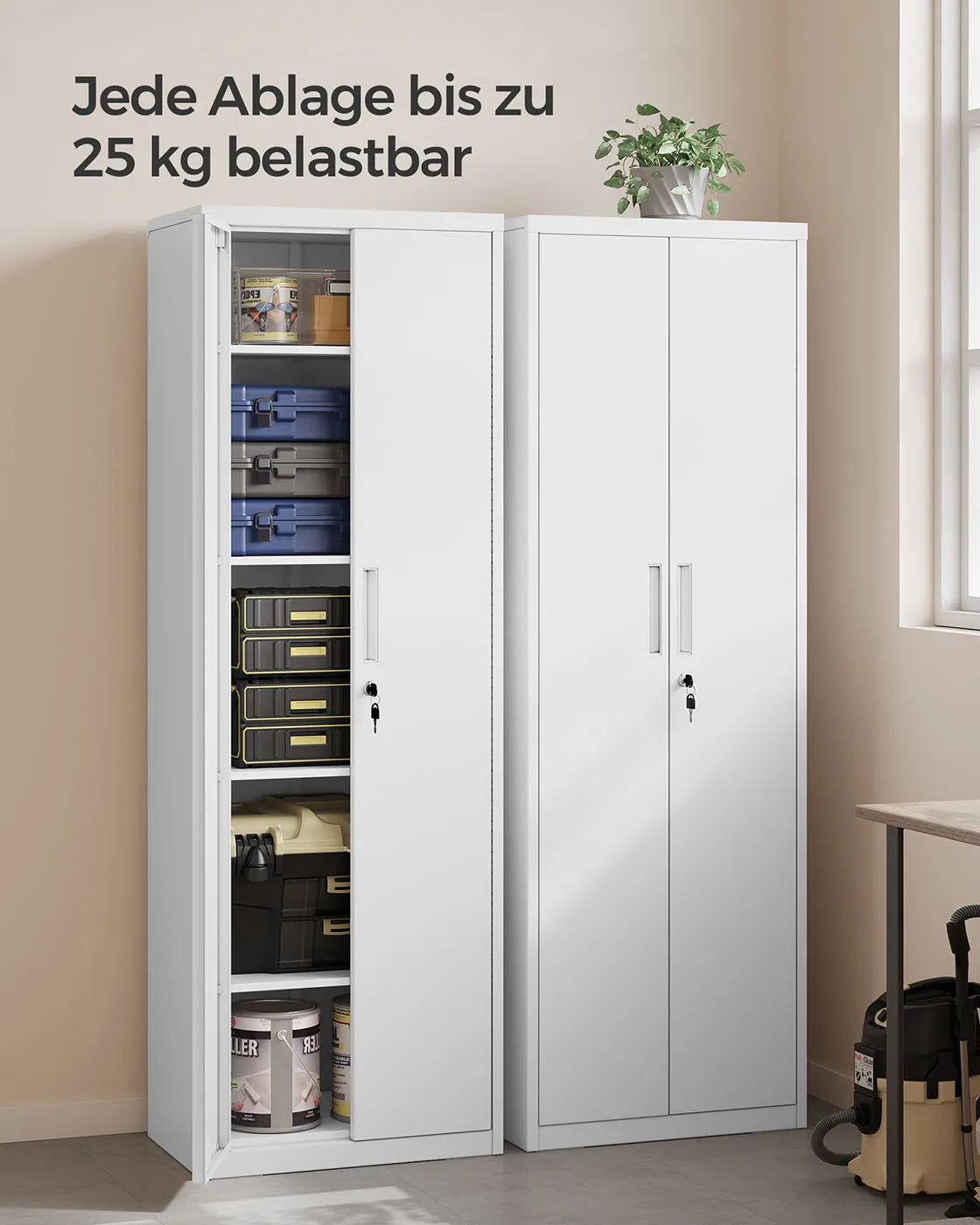Balta metalinė spintelė 60x180cm su užraktu pastatoma Balta metalinė spintelė 60x180cm su užraktu pastatoma Biuras