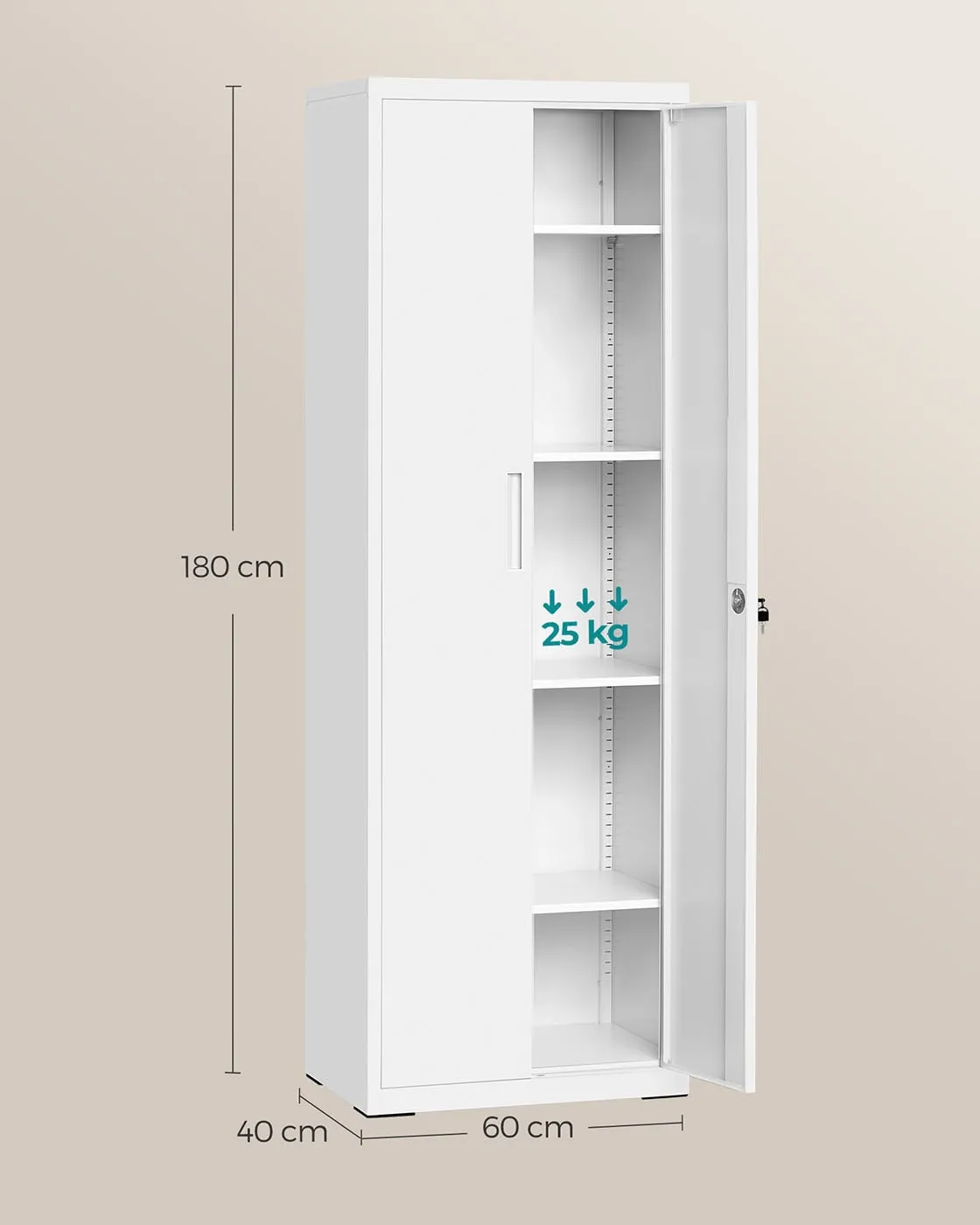 Balta metalinė spintelė 60x180cm su užraktu pastatoma Balta metalinė spintelė 60x180cm su užraktu pastatoma Biuras