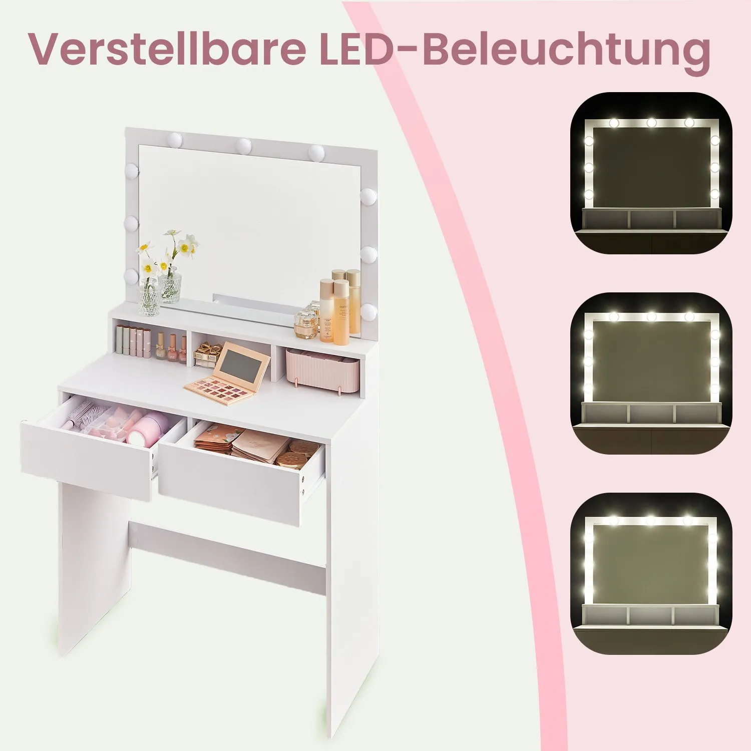 Kosmetinis stalelis su veidrodžiu ir LED apšvietimu baltas Kosmetinis stalelis su veidrodžiu ir LED apšvietimu baltas Akcija