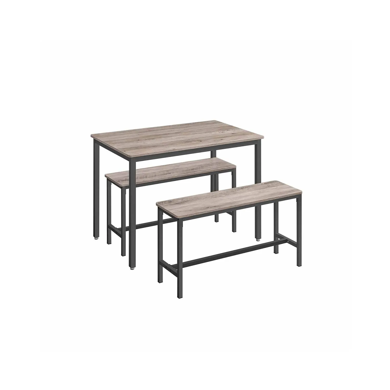 Valgomojo stalas su 2 suolais, 3 dalių komplektas, industrinio stiliaus, pilkai juodas, 110 x 70 cm Valgomojo stalas su 2 suolais, 3 dalių komplektas, industrinio stiliaus, pilkai juodas, 110 x 70 cm Stalai