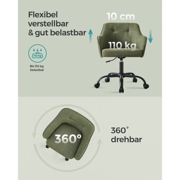 Namų biuro kėdė, pasukama, žalia, medvilnės ir lino audinys 6