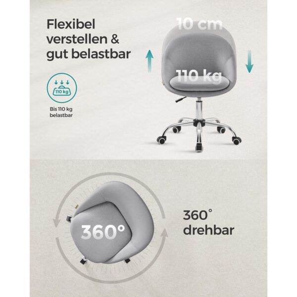 Reguliuojamo aukščio kėdė be porankių, pilka – kompaktiška, minkšta, besisukanti 6
