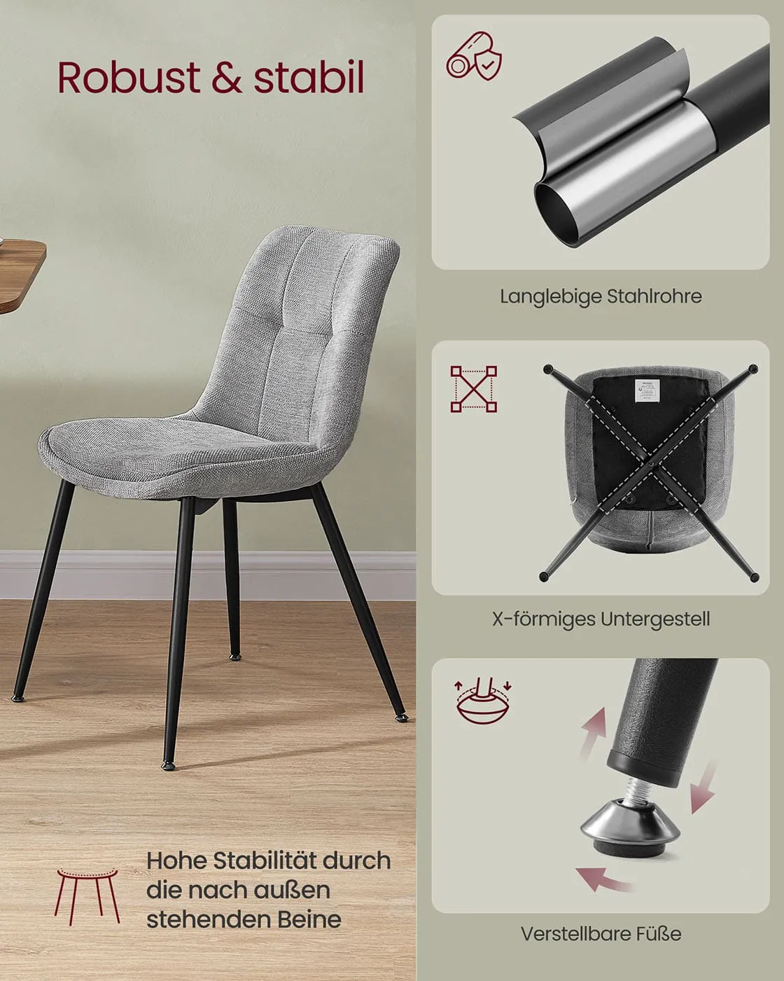 Ergonomiškos valgomojo kėdės su paminkštinimu ir metalinėmis kojelėmis 2 vnt komplektas Ergonomiškos valgomojo kėdės su paminkštinimu ir metalinėmis kojelėmis 2 vnt komplektas Kėdės