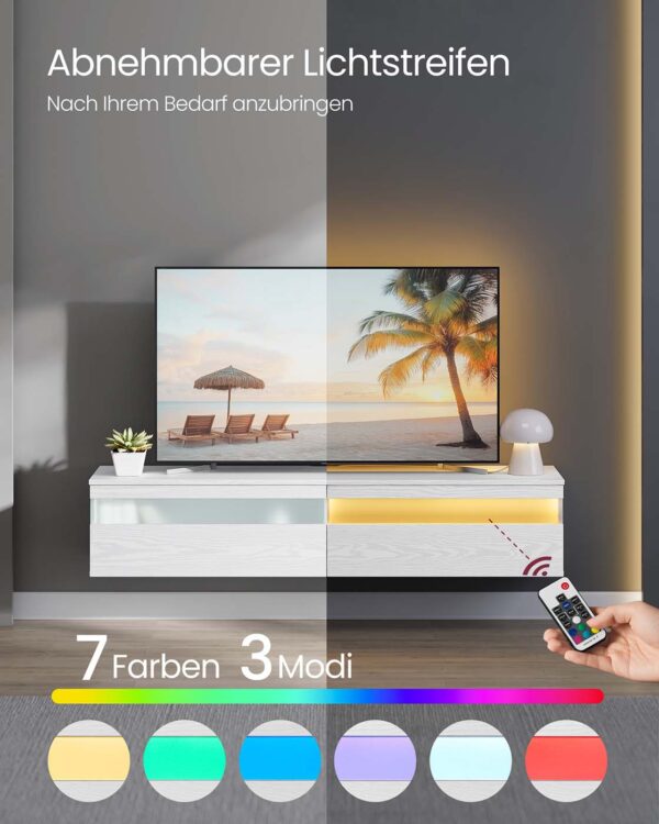 Pakabinama TV spintelė su LED apšvietimu balta 147cm 5