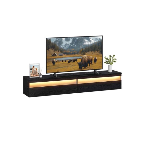 Pakabinama juoda TV spintelė su LED apšvietimu 178cm pločio