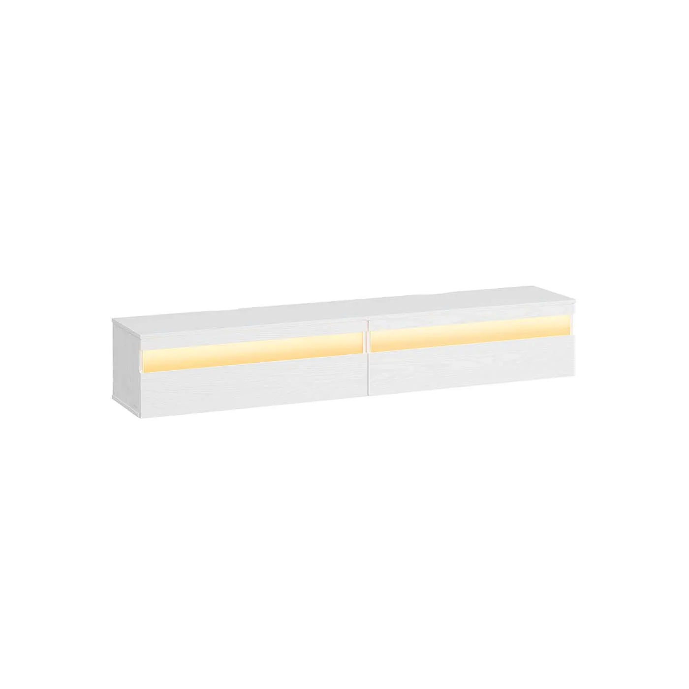 Pakabinama balta TV spintelė su LED apšvietimu 178cm pločio Pakabinama balta TV spintelė su LED apšvietimu 178cm pločio Akcija