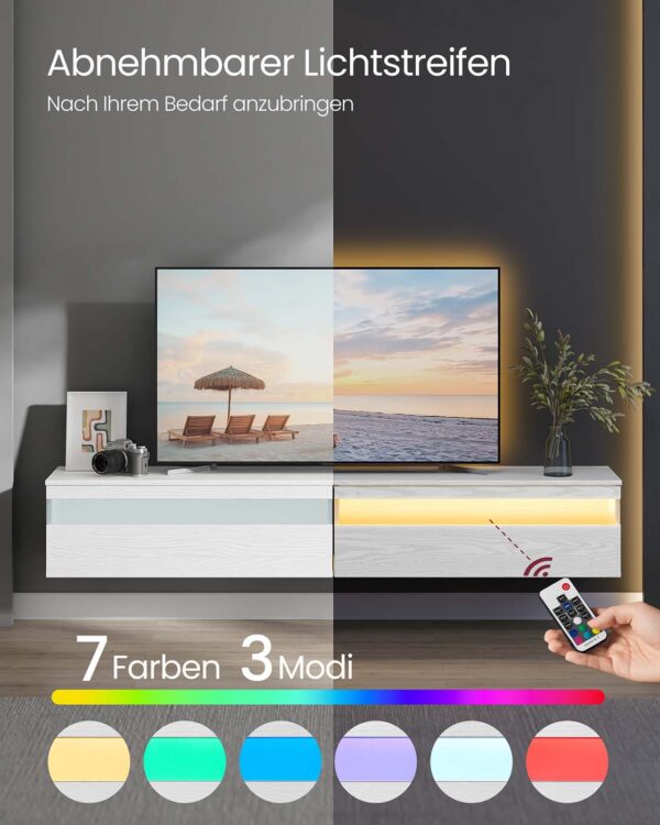 Pakabinama balta TV spintelė su LED apšvietimu 178cm pločio 5