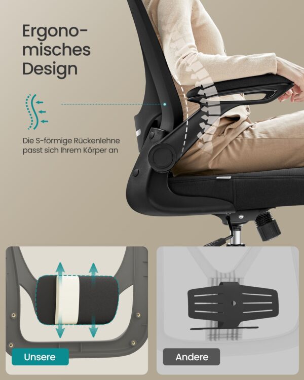 Ergonomiška biuro kėdė su tinkleliu ir reguliuojama atrama, juoda, 120 kg apkrova 3