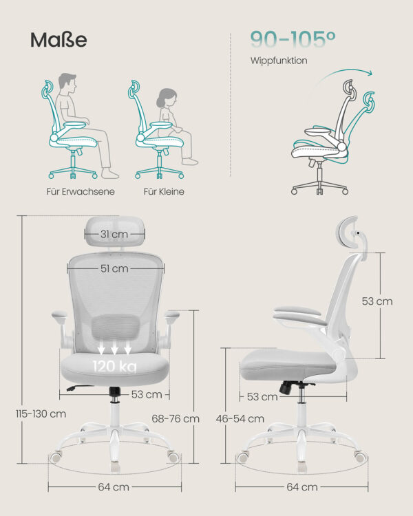 Šviesiai pilka ergonominė biuro kėdė su atramai galvai 2