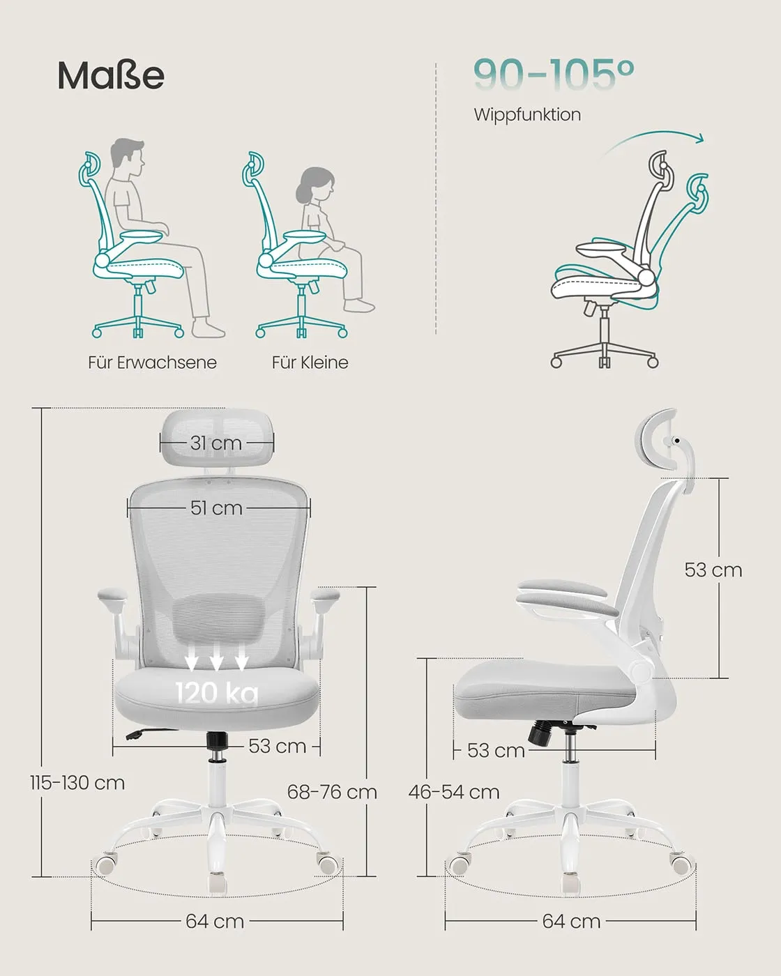 Šviesiai pilka ergonominė biuro kėdė su atramai galvai Šviesiai pilka ergonominė biuro kėdė su atramai galvai Biuras