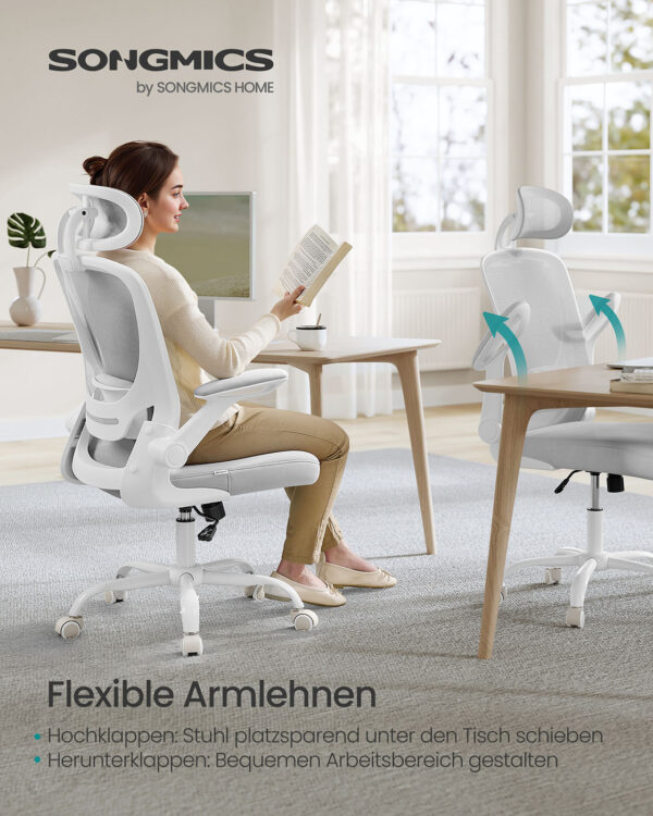 Šviesiai pilka ergonominė biuro kėdė su atramai galvai 6