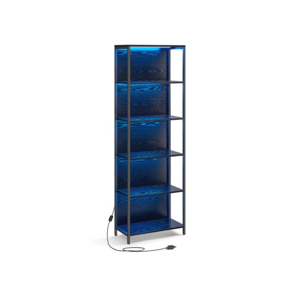 6 dalių knygų lentyna su LED apšvietimu, 60 x 178,6 cm, juoda