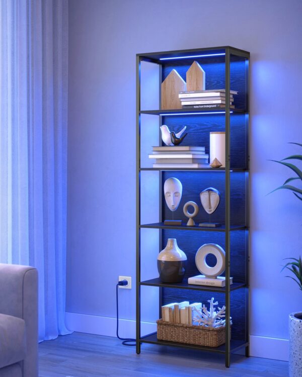 6 dalių knygų lentyna su LED apšvietimu, 60 x 178,6 cm, juoda 2