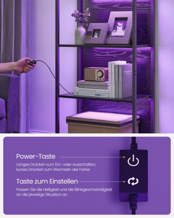 6 dalių knygų lentyna su LED apšvietimu, 60 x 178,6 cm, juoda 4