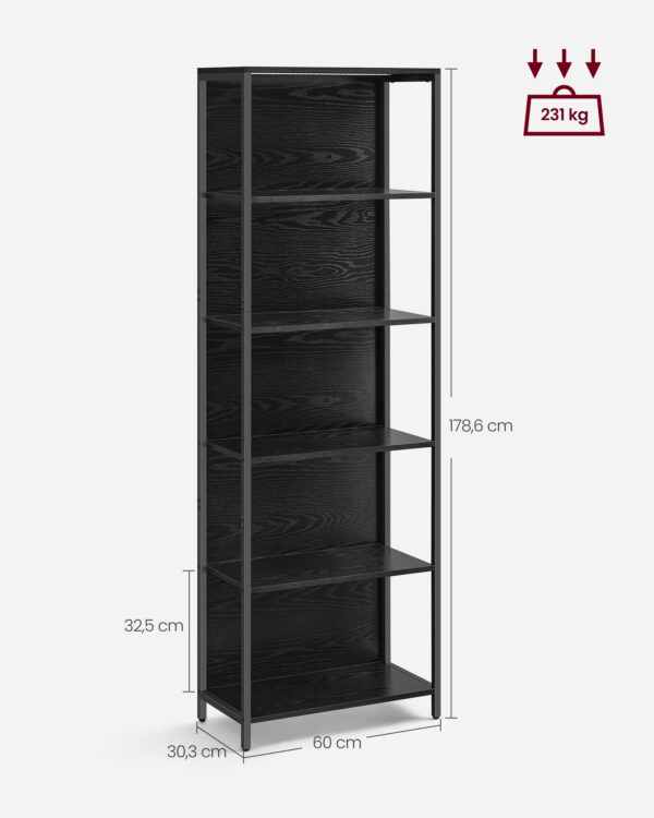 6 dalių knygų lentyna su LED apšvietimu, 60 x 178,6 cm, juoda 5