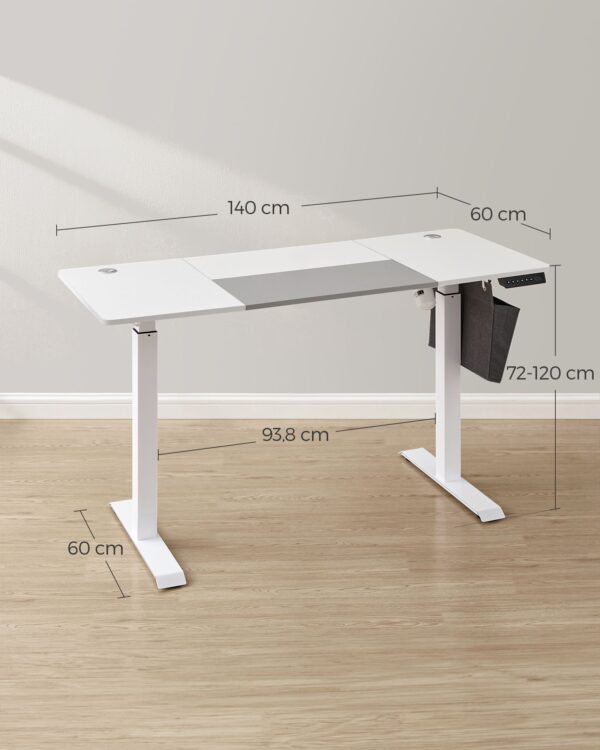 Elektrinis rašomasis stalas 60×140 cm, baltas–šviesiai pilkas 7