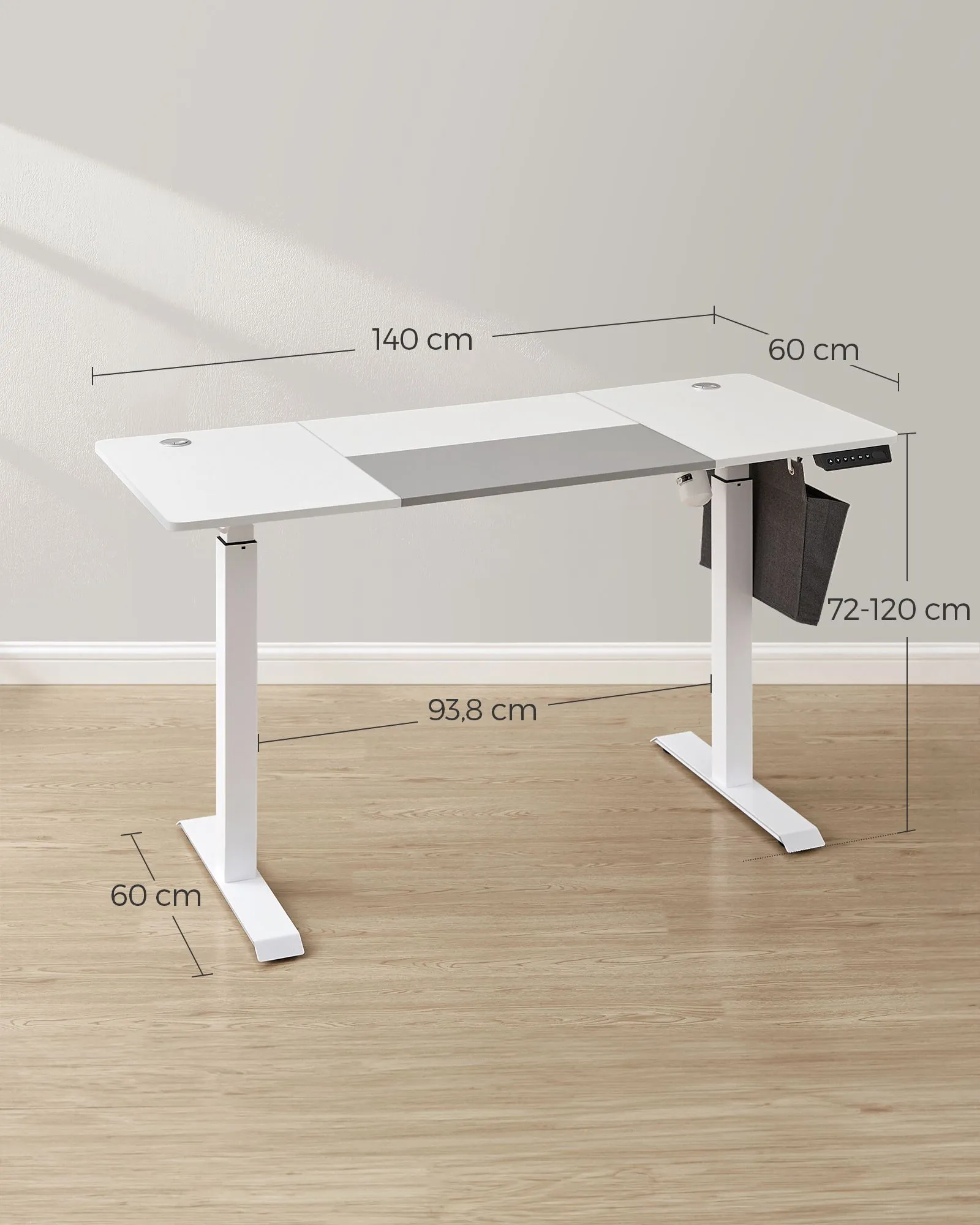 Elektrinis rašomasis stalas 60×140 cm, baltas–šviesiai pilkas Elektrinis rašomasis stalas 60×140 cm, baltas–šviesiai pilkas Akcija