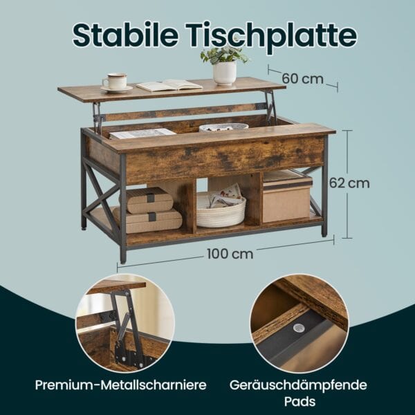 Reguliuojamo aukščio kavos staliukas 60 x 100 x (48–62) cm su daiktų laikymo skyriais 5