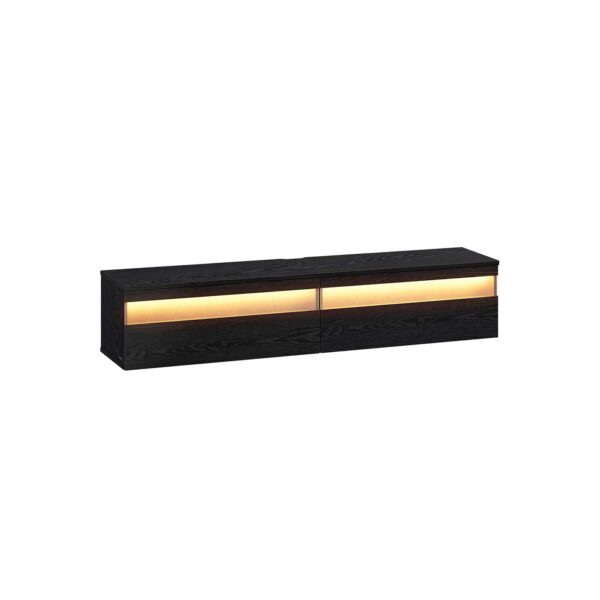 Pakabinama televizoriaus spintelė su LED apšvietimu147 cm juodo metalo spalvos