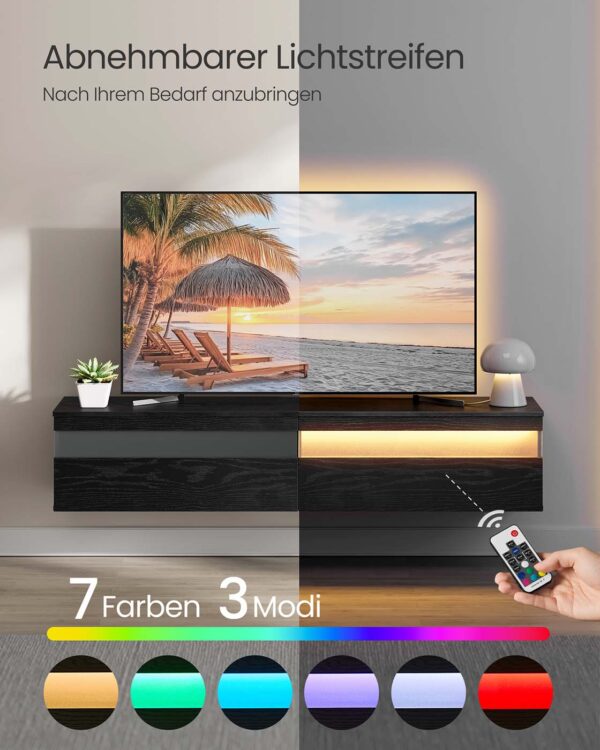 Pakabinama televizoriaus spintelė su LED apšvietimu147 cm juodo metalo spalvos 5