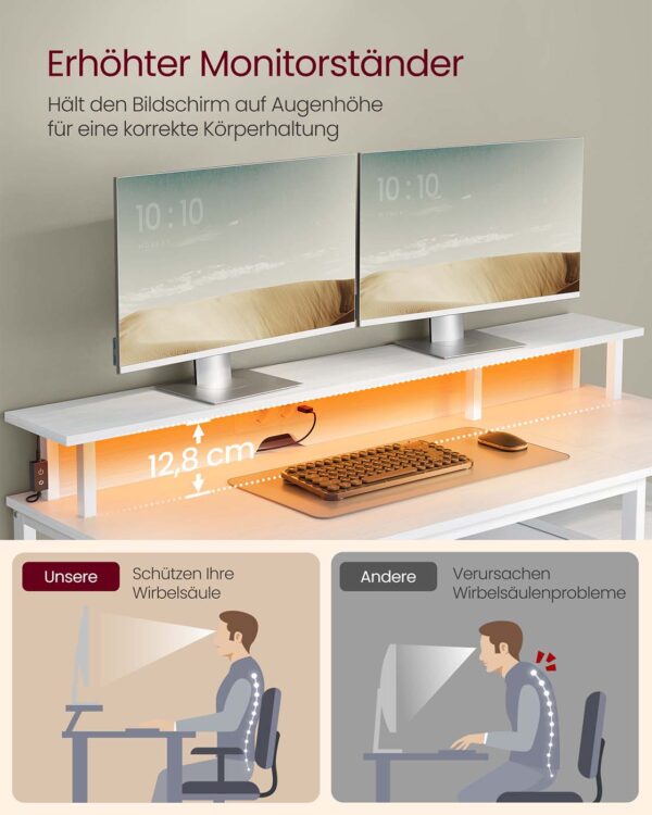 Rašomasis stalas su audinių stalčiais ir LED apšvietimu, klevo baltumo 6