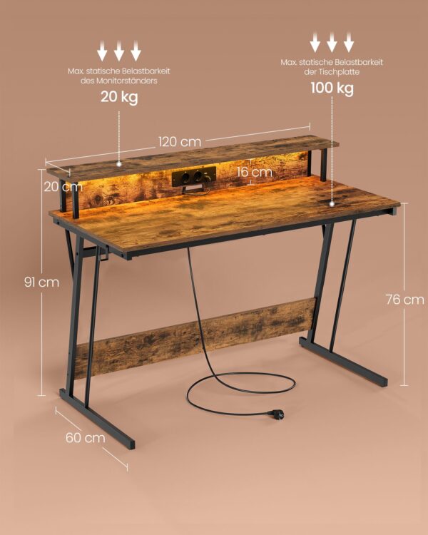 Stalas su maitinimo lizdais, 60 x 120 cm, vintažinio rudo atspalvio 5