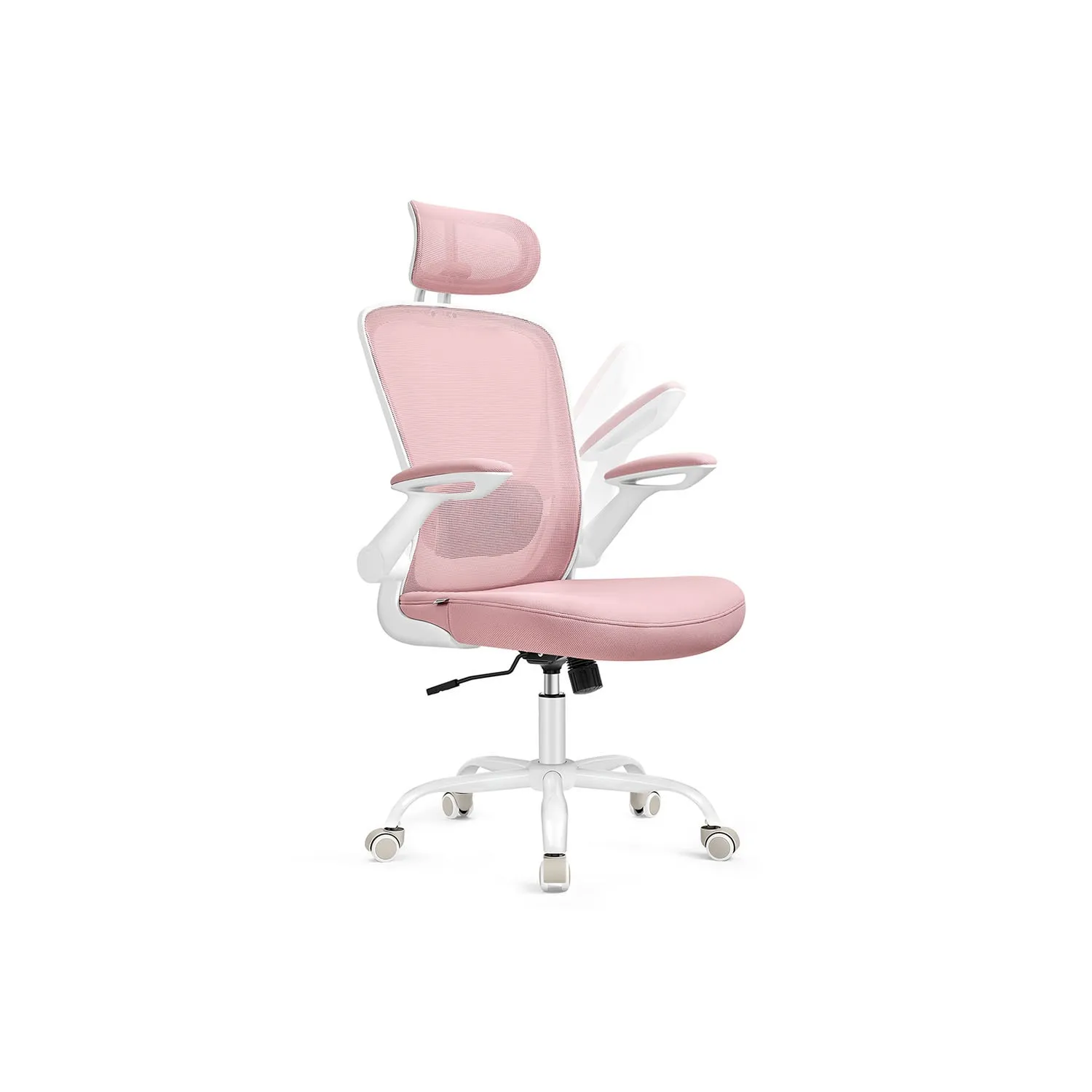 Ergonomiška biuro kėdė su galvos atrama, pastelinės rožinės spalvos Ergonomiška biuro kėdė su galvos atrama, pastelinės rožinės spalvos Biuras