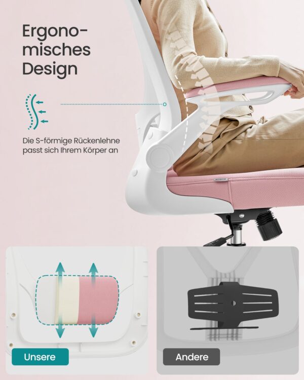 Ergonomiška biuro kėdė su galvos atrama, pastelinės rožinės spalvos 3