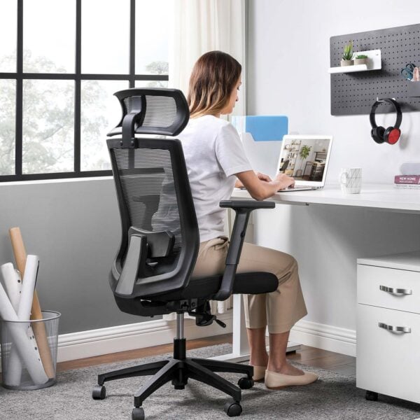 Ergonomiška biuro kėdė su galvos ir juosmens atrama, pilka 3