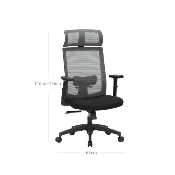 Ergonomiška biuro kėdė su galvos ir juosmens atrama, pilka 7