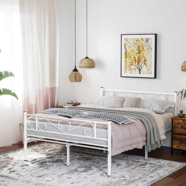 Dvigulės lovos rėmas, metalinis, tinkantis 140x190cm čiužiniui, baltas 4