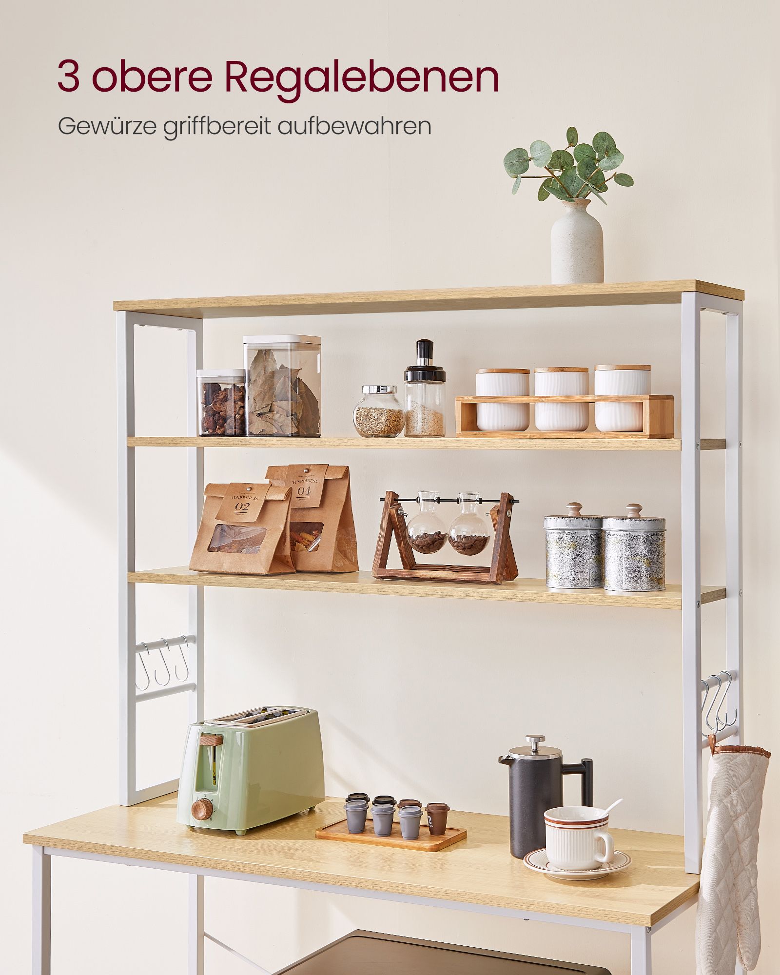 Virtuvės lentyna pastatoma, pramoninio dizaino, ąžuolo-balta 4 Virtuvės lentyna pastatoma, pramoninio dizaino, ąžuolo-balta 4