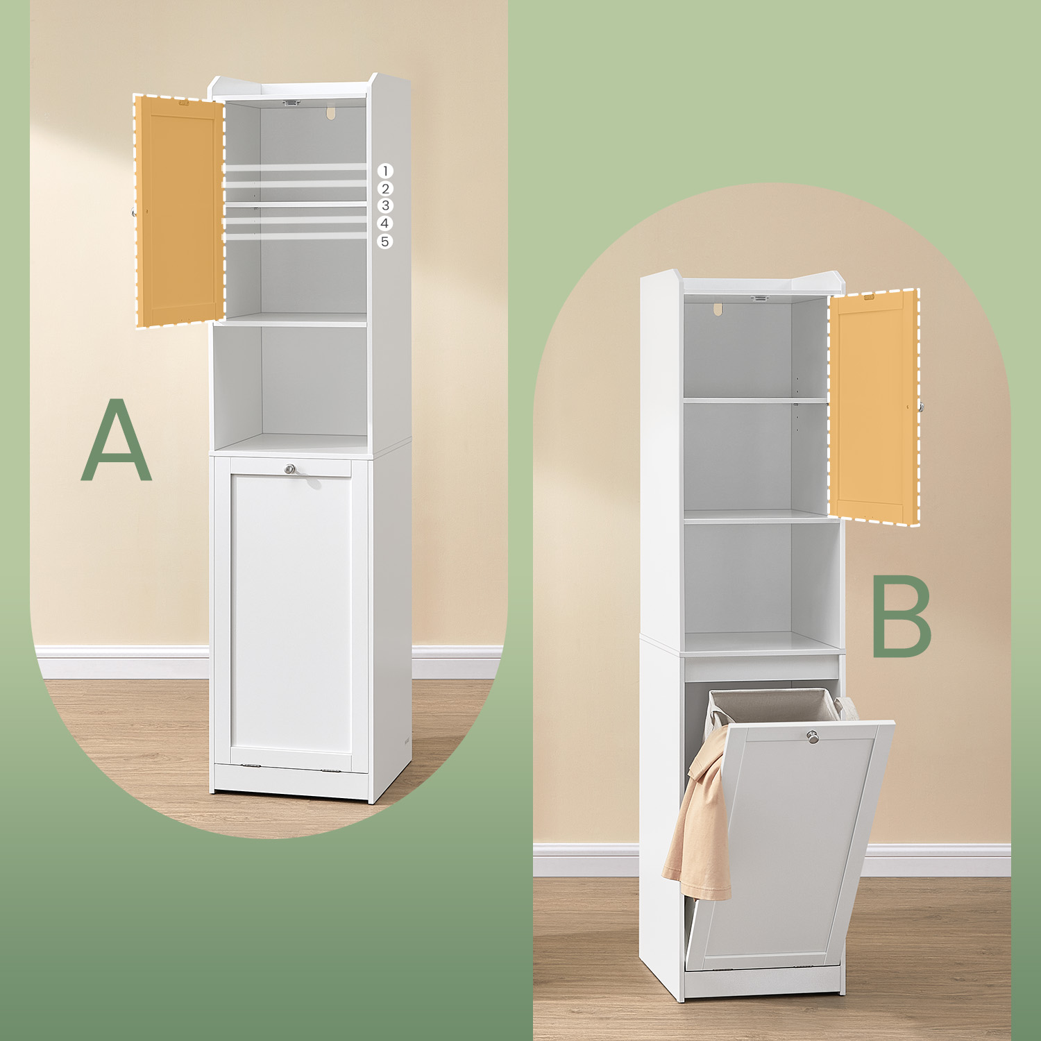 Vonios spintelė su skalbinių krepšiu, 170 cm, balta 4 Vonios spintelė su skalbinių krepšiu, 170 cm, balta 4