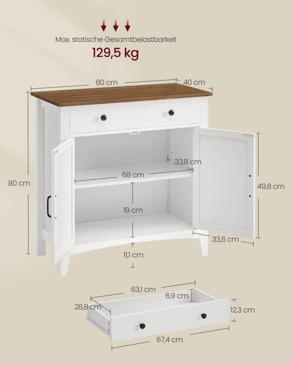 Virtuvės spintelė su stalčiais ir durelėmis, kaimiška balta 80cm 7