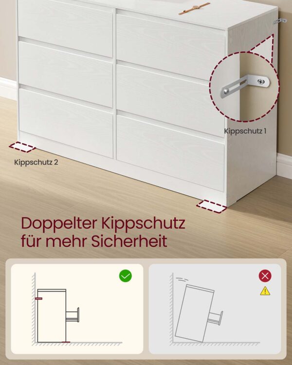 Komoda su šešiais stalčiais miegamajam balta minimalistinė 4
