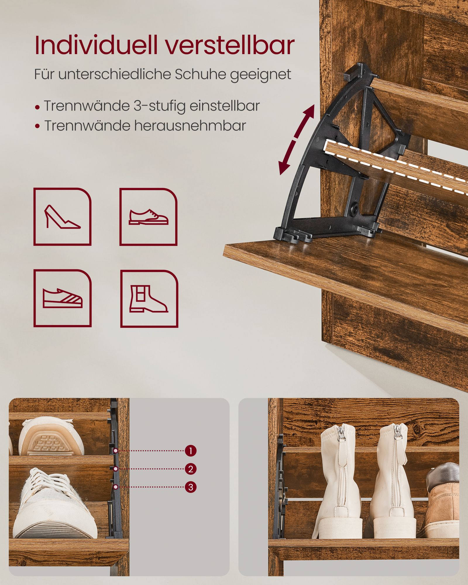 Batų spintelė su 3 stalčiais, vintažinės rudos spalvos 130cm aukščio 5 Batų spintelė su 3 stalčiais, vintažinės rudos spalvos 130cm aukščio 5