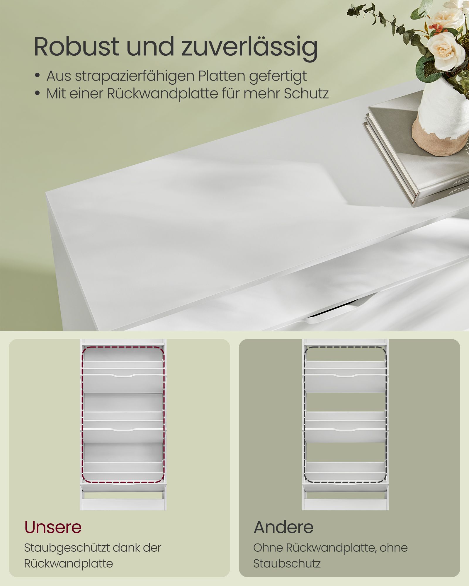 Batų spintelė su 3 atverčiamais stalčiais, balta, 60 × 139 cm 6 Batų spintelė su 3 atverčiamais stalčiais, balta, 60 × 139 cm 6