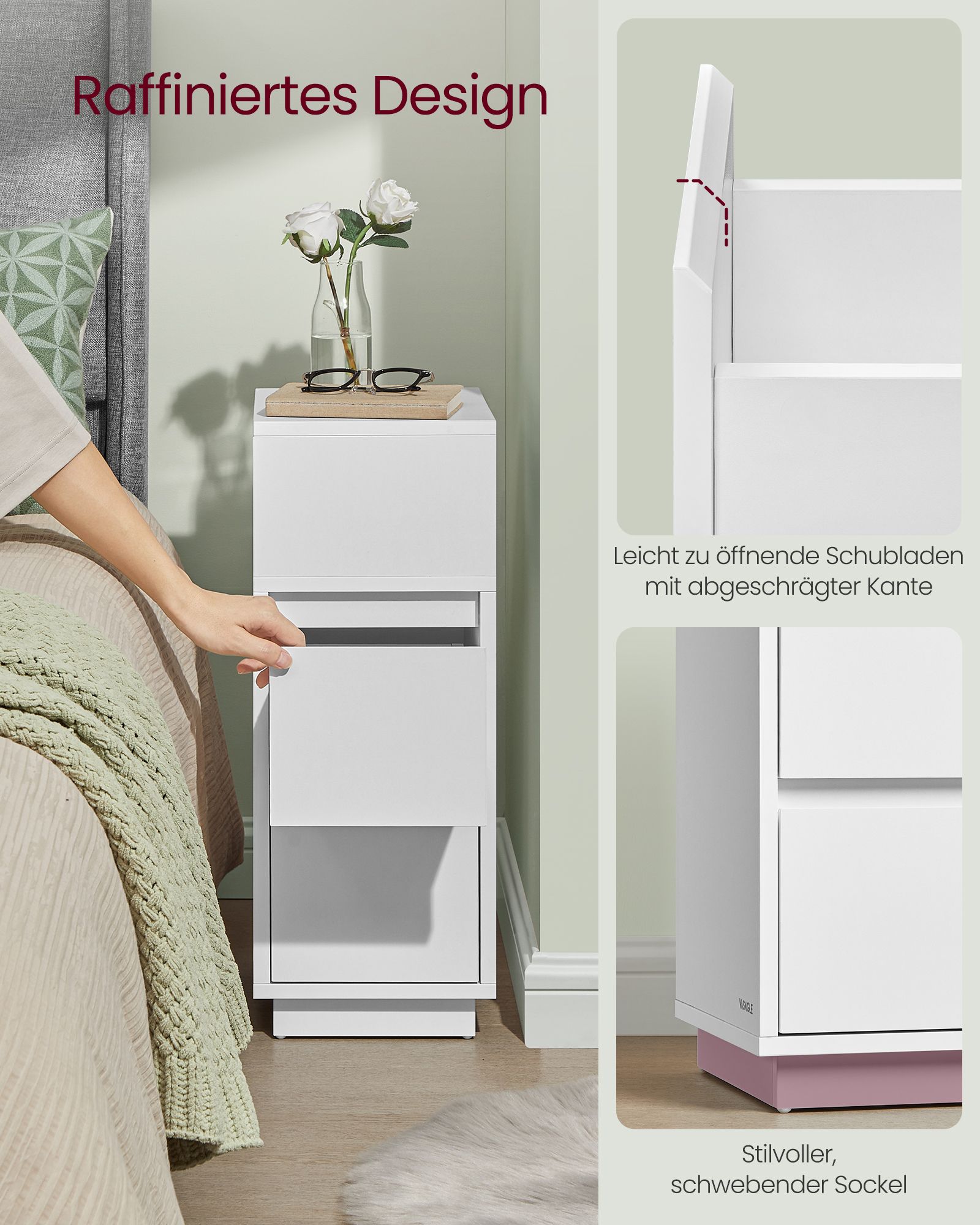 Siauri naktiniai staliukai, 2 dalių komplektas su stalčiais, baltos spalvos 5 Siauri naktiniai staliukai, 2 dalių komplektas su stalčiais, baltos spalvos 5