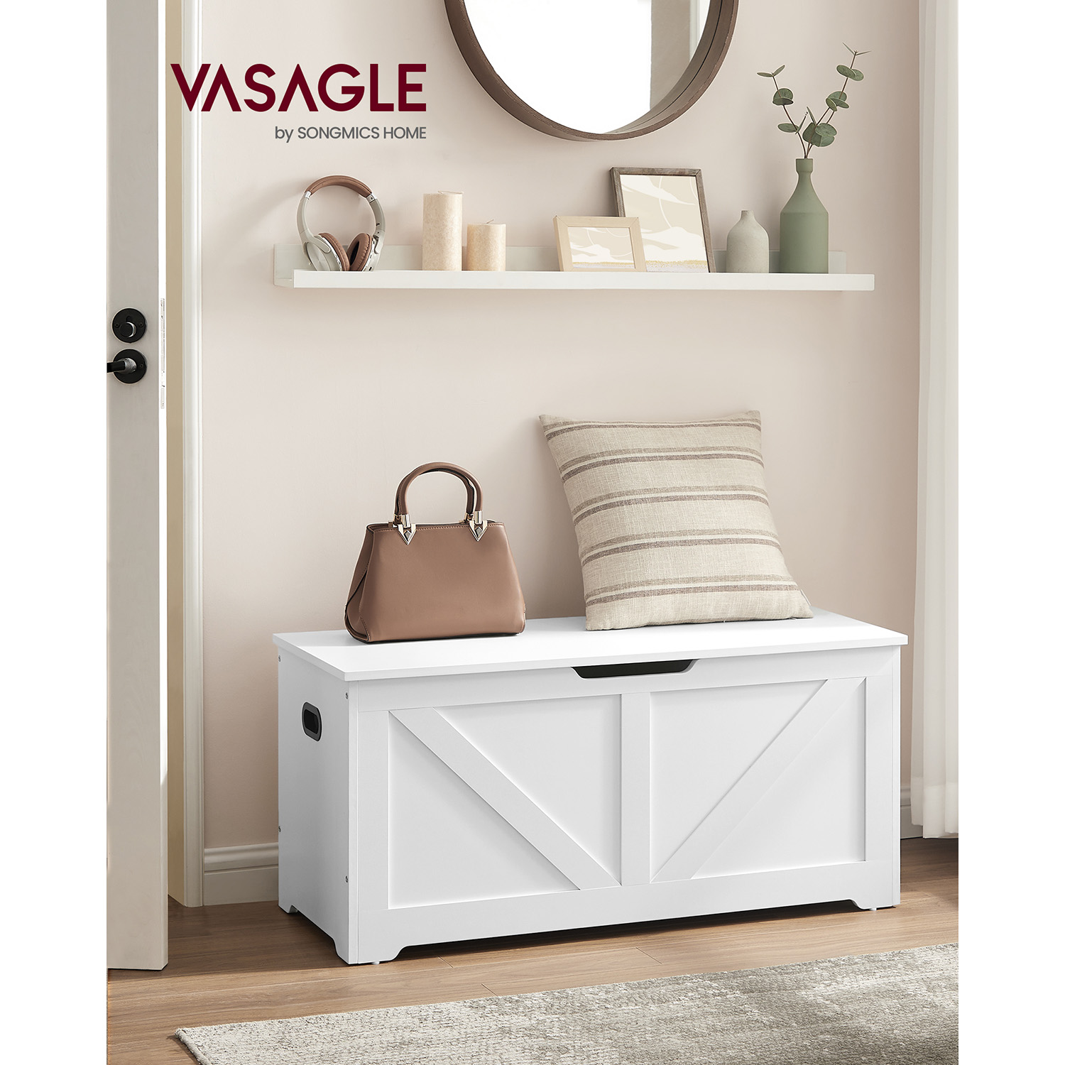 Batų suolas su daiktadėže prieškambariui, matinės baltos spalvos 3 Batų suolas su daiktadėže prieškambariui, matinės baltos spalvos 3