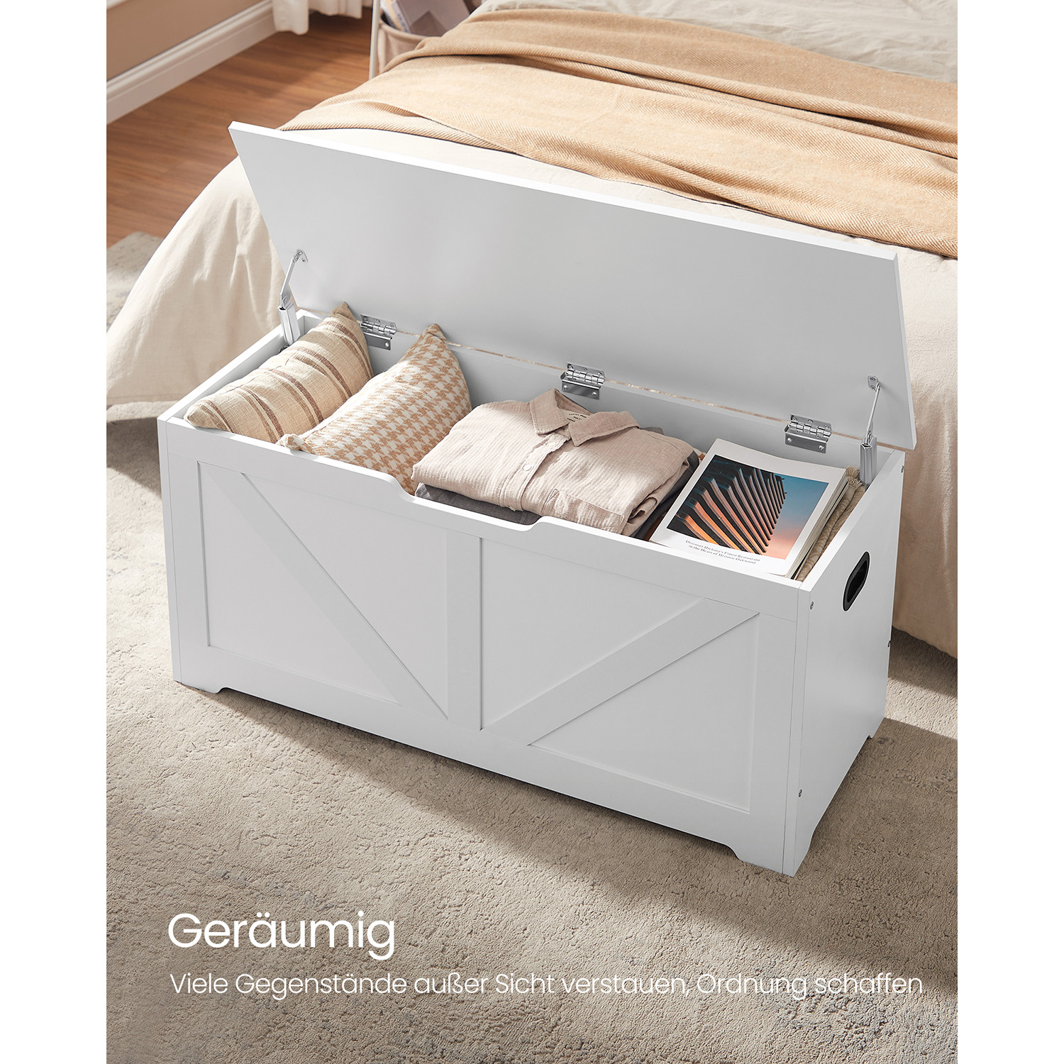 Batų suolas su daiktadėže prieškambariui, matinės baltos spalvos 4 Batų suolas su daiktadėže prieškambariui, matinės baltos spalvos 4