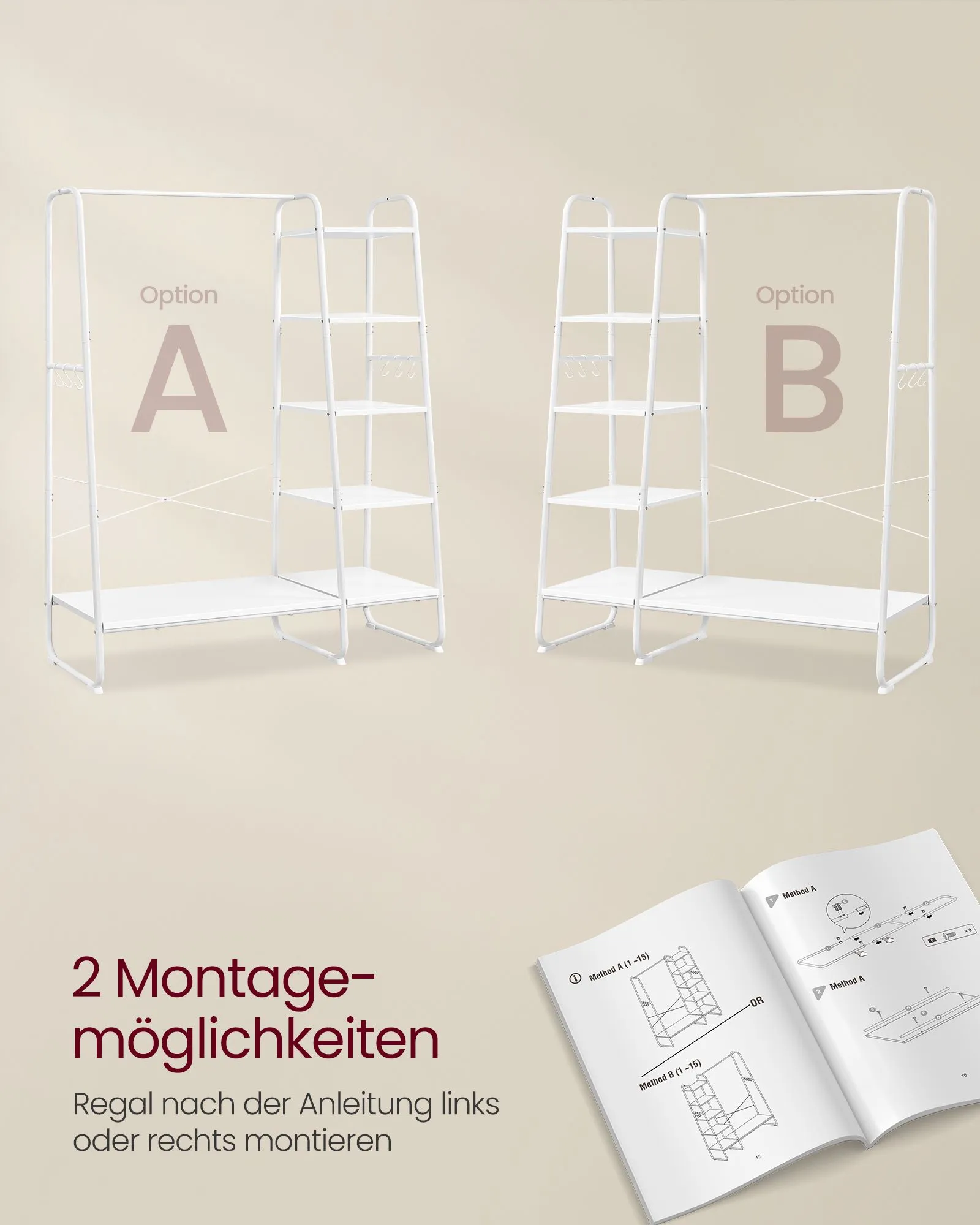 Pastatoma atvira drabužių kabykla su 6 kabliukais, balta Pastatoma atvira drabužių kabykla su 6 kabliukais, balta Akcija
