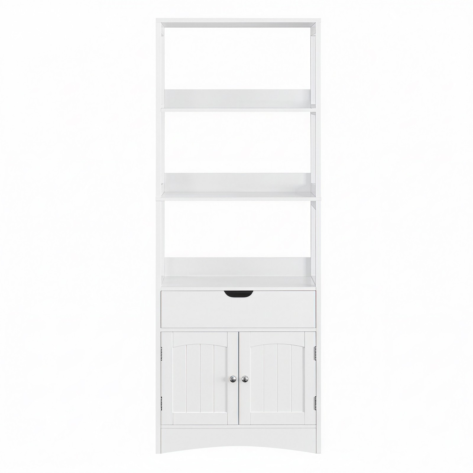 Pastatoma vonios spintelė su lentynomis ir durelėmis, balta, 60 x 154 cm Pastatoma vonios spintelė su lentynomis ir durelėmis, balta, 60 x 154 cm