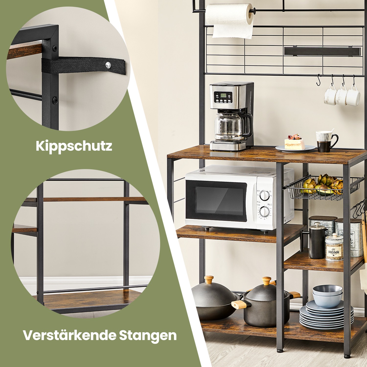 Pastatoma virtuvės lentyna su stalviršiu, industrinė ruda 3 Pastatoma virtuvės lentyna su stalviršiu, industrinė ruda 3