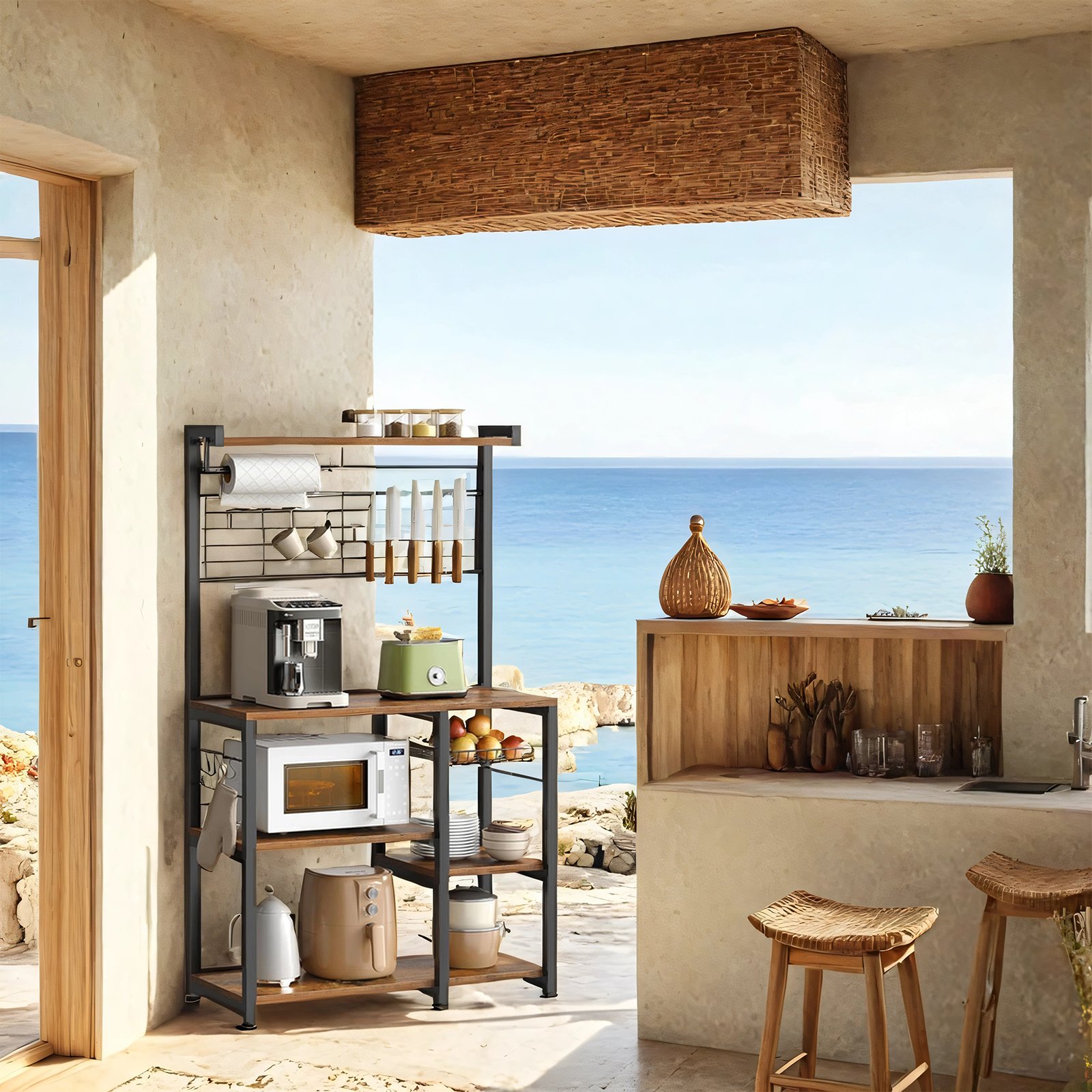 Pastatoma virtuvės lentyna su stalviršiu, industrinė ruda 4 Pastatoma virtuvės lentyna su stalviršiu, industrinė ruda 4