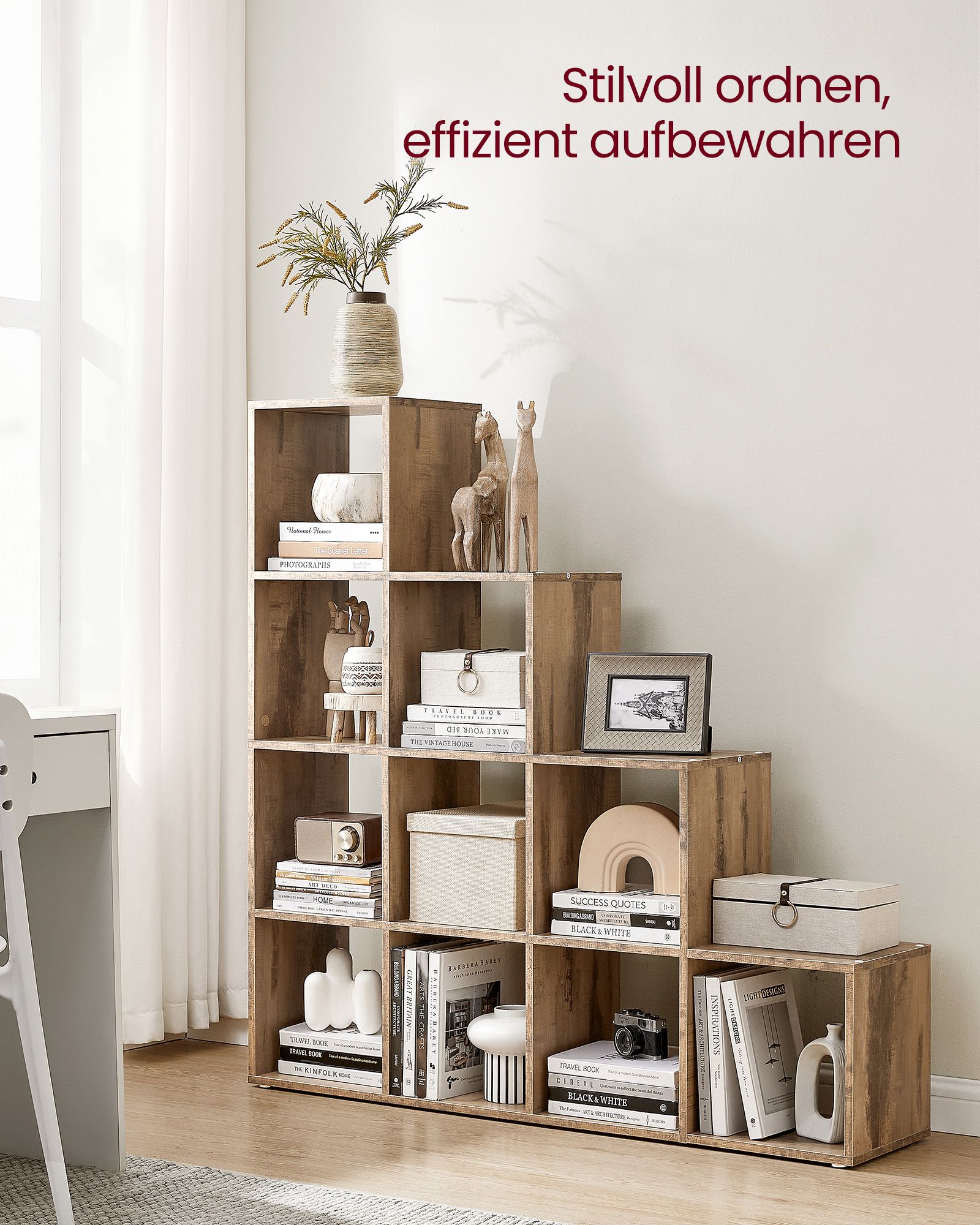 Laiptuota pastatoma knygų lentyna su 10 skyrių, rudos spalvos 8 Laiptuota pastatoma knygų lentyna su 10 skyrių, rudos spalvos 8