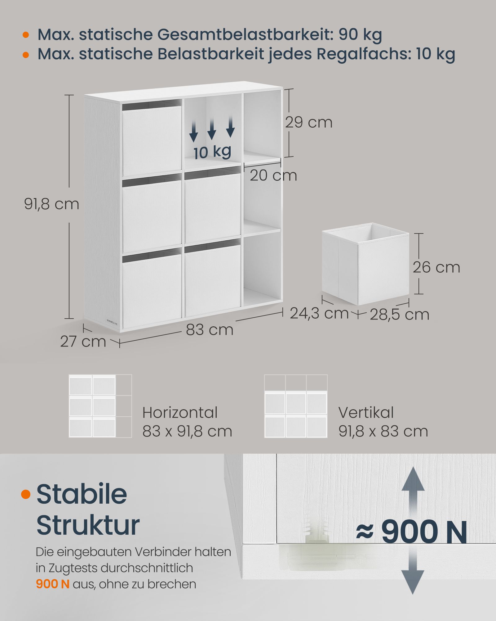 9 skyrių pastatoma knygų lentyna, balta, su neaustinio audinio dėžėmis 5 9 skyrių pastatoma knygų lentyna, balta, su neaustinio audinio dėžėmis 5
