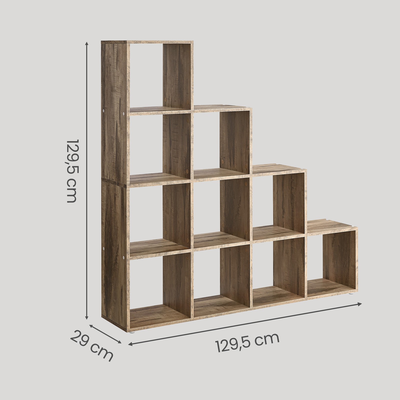 Laiptuota knygų lentyna su atvirais skyriais, rustic ruda 7 Laiptuota knygų lentyna su atvirais skyriais, rustic ruda 7