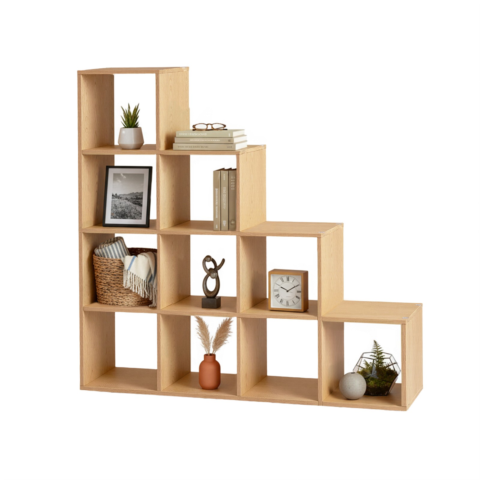 Laiptuota knygų lentyna su atvirais skyriais, šviesiai ruda 2 Laiptuota knygų lentyna su atvirais skyriais, šviesiai ruda 2